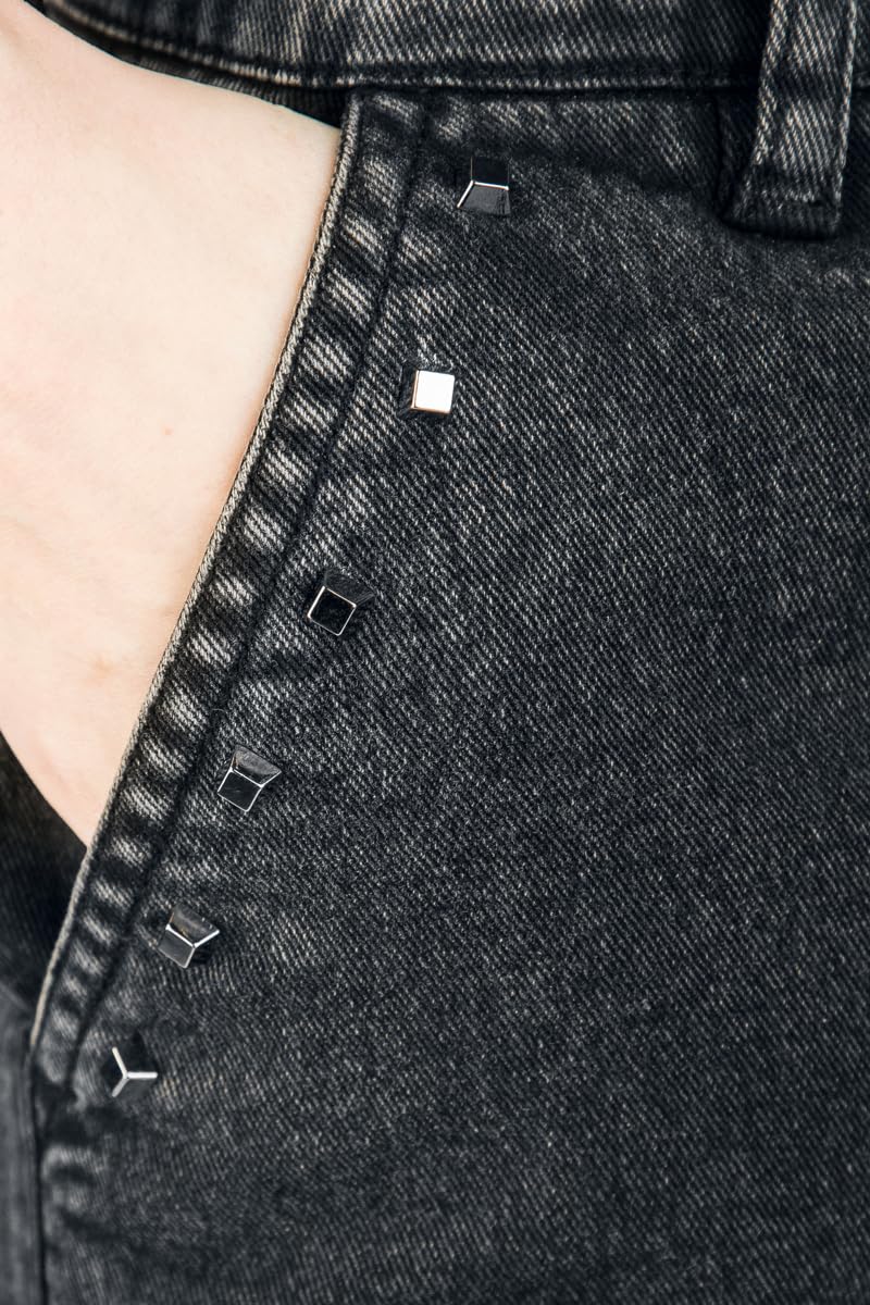 Rock Rebel by EMP Donna Gonna Corta Grigio Scuro con Borchie