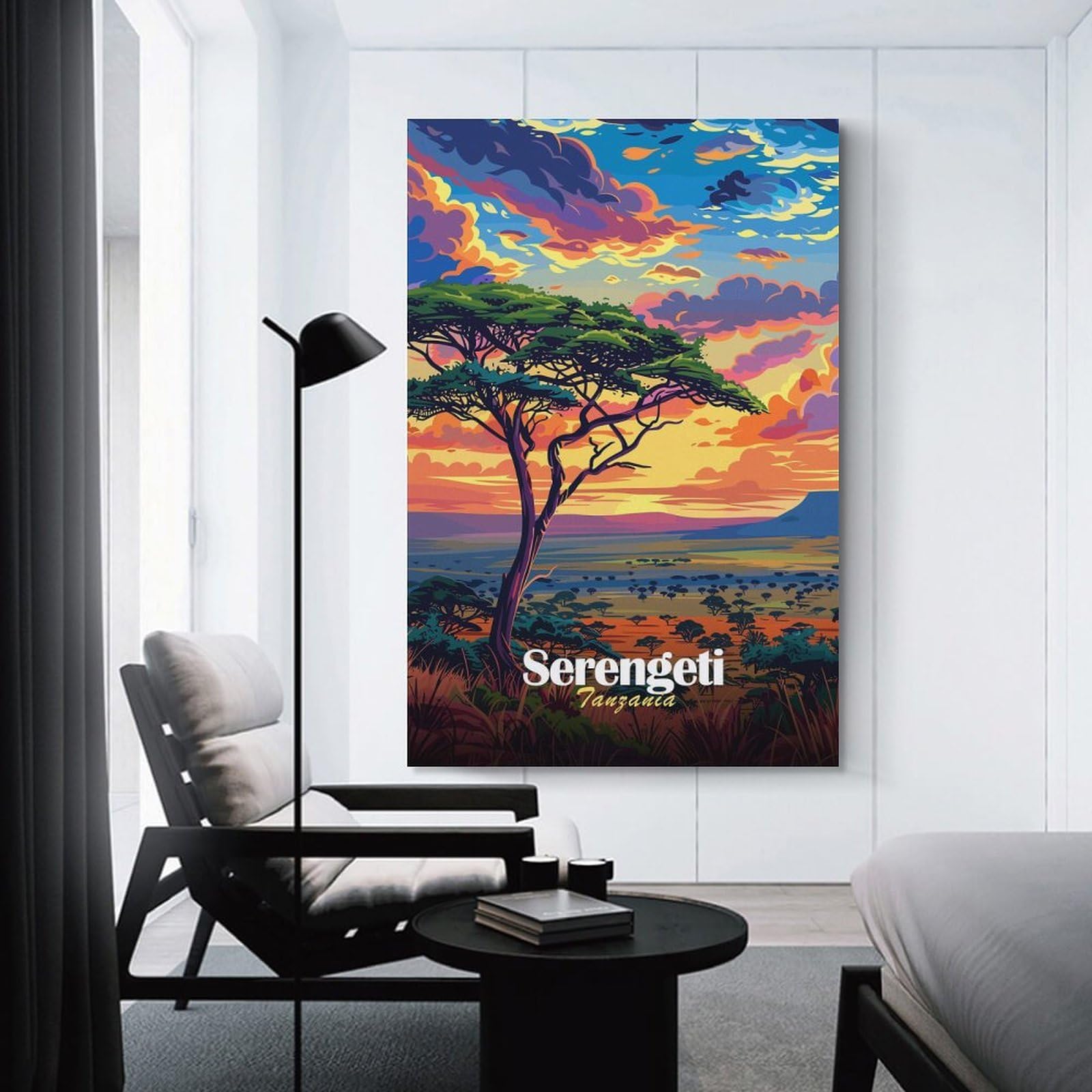 Junmoney Wall Art Print Serengeti Sunset Landscape, 20x30inch(50x75cm), for Living Room, Bedroom Or Apartment Walls, Modern Wall Decor for Cosy Interiors