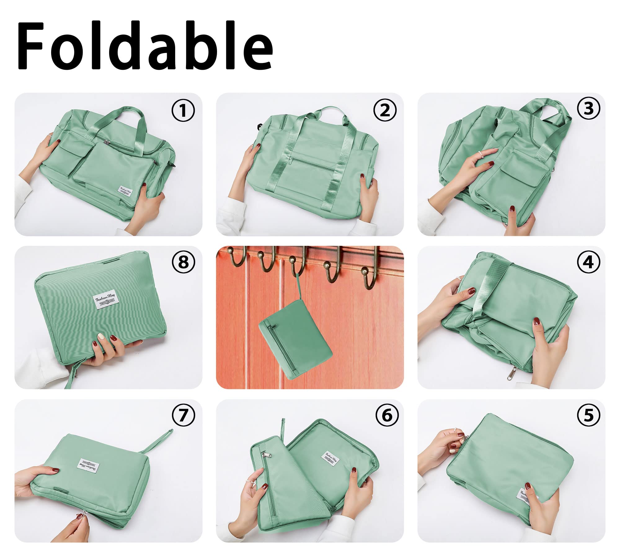 Borsone da Viaggio Pieghevole, Impermeabile Borsone Palestra Sportiva con Scomparto Scarpe e Scomparto Bagnato Grande Borsa da Palestra Donna Uomo Leggera Borsa Piscina per Sport/Viaggi, Verde