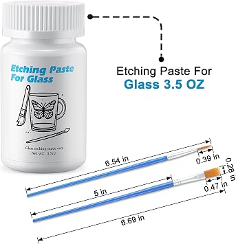 3.5 OZ Glass Etch Starter Cream Kit for Intricate Designs,Etching Art Cream Etching Paste DIY Art Craft Supplies Create Permanently Stunning Etched Designs for Mirrors Windows Glass
