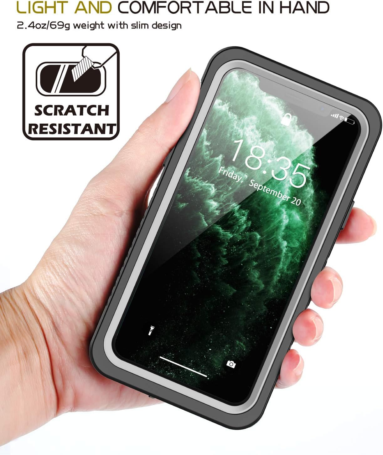 Temdan iPhone 11 Pro Max Waterproof Case, Built in Screen Protector Clear Sound Quality Full Sealed Cover Shockproof Dirtproof Outdoor Rugged Waterproof Cases for iPhone 11 Pro Max 6.5inch（Black）