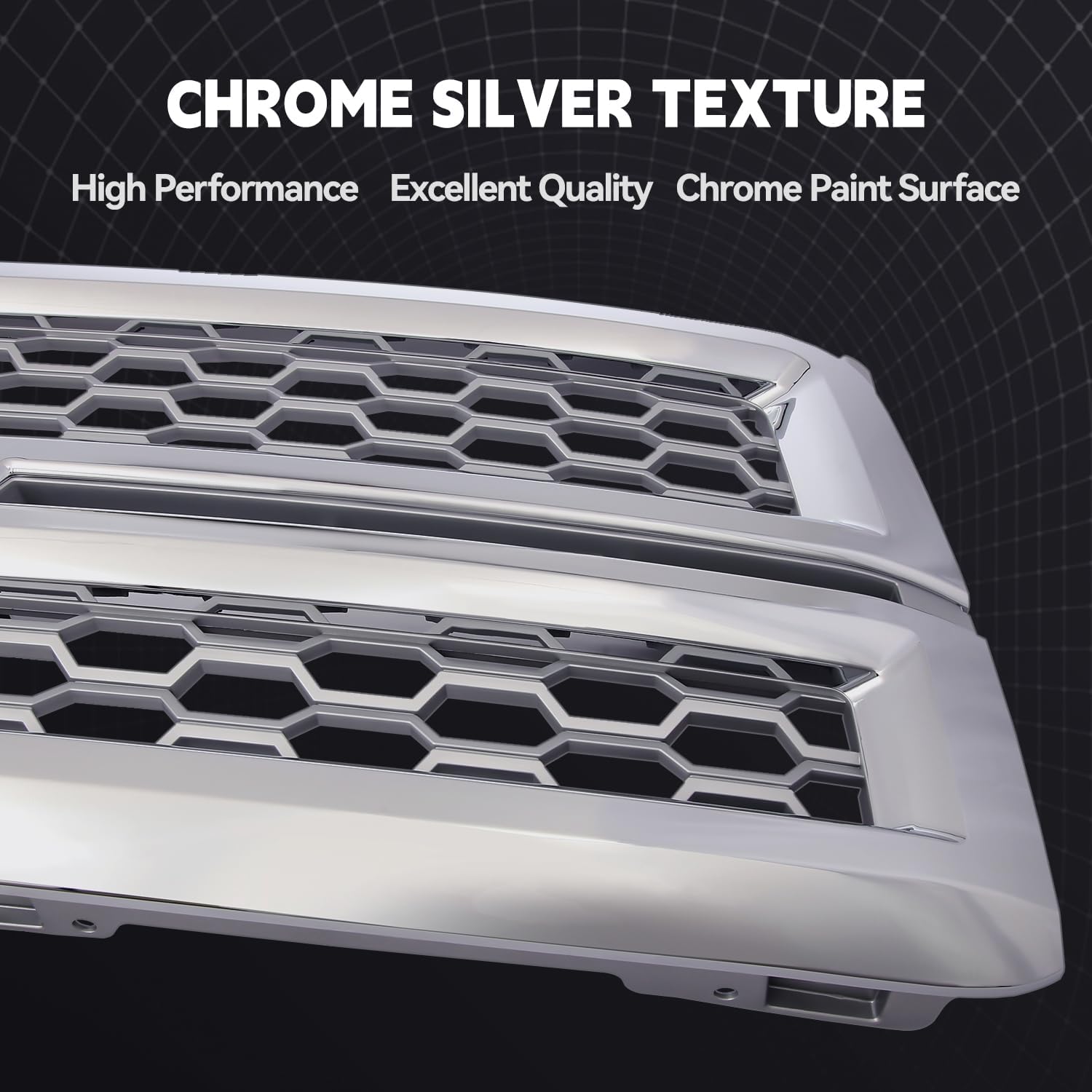 Front Bumper Honeycomb Grille Chrome Silver Compatible with 2014 2015 Chevrolet Silverado 1500, Replace GM1200712 23259624
