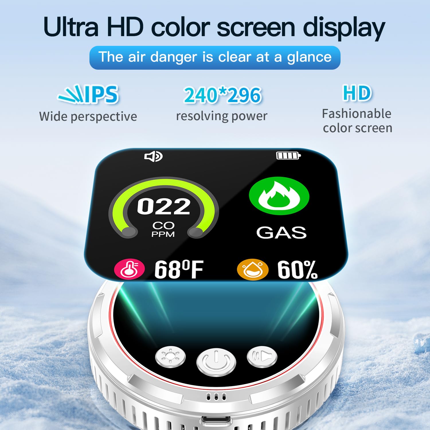 Plug-in 4-en-1 Detector de Monoxido de Carbono & Combustible Gas Combinación con Batería de Respaldo 1000mAh & HD Pantalla [CO Gas Humedad Temp Alarma] Blanco, HD13-CG