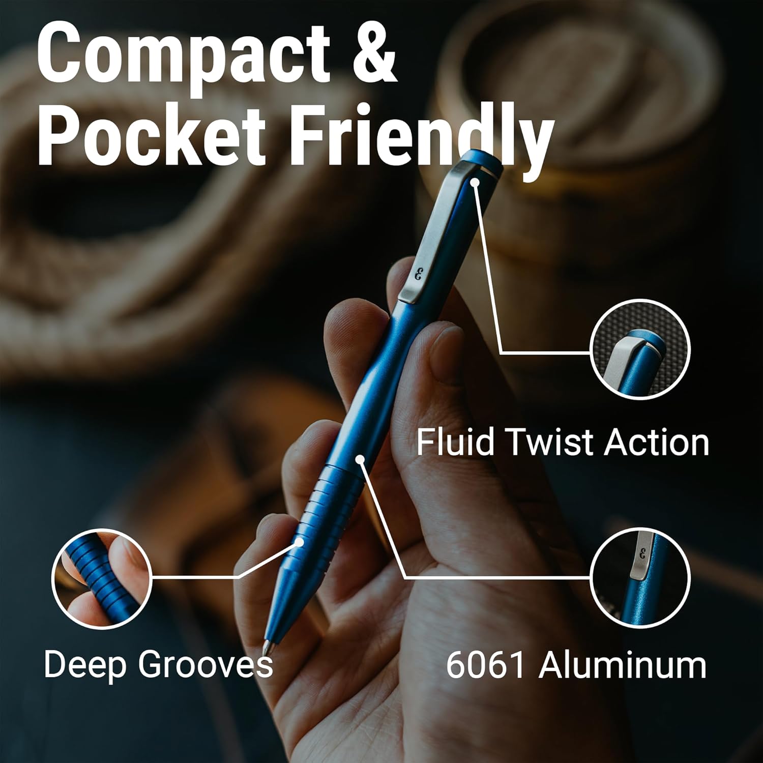 Everyman Aegean Grafton Mini Twist Refillable 0.7mm Gel Ink Pen | Sleek Anodized Aluminum Pocket Pen with Grooved Grip | Smooth Writing EDC Ink Pen for Office, Travel, Work & Gifting