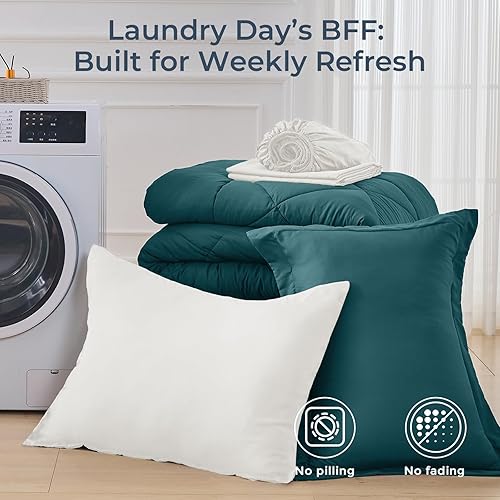 Miniatura 7 de HEVUMYI - Juego de edredón individual, 5 piezas, juego ultrasuave con edredón, sábana encimera, sábana bajera, fundas de almohada, fundas de