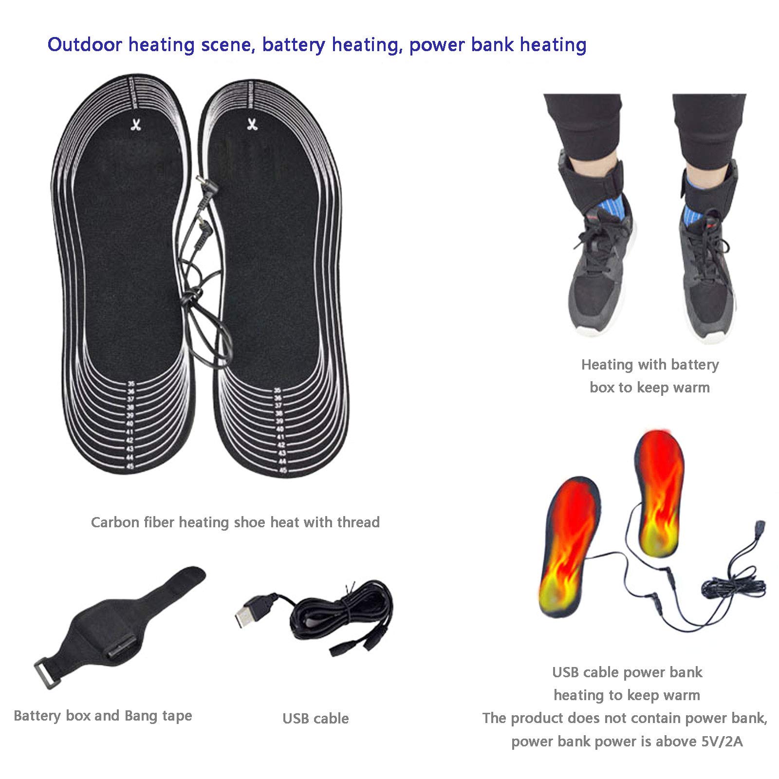 NANANA Semelle Chauffante USB, Semelle Thermiques Électrique Unisexe Semelles Pieds Warmers Semelles Intérieures Taille Peut Être Coupé et Lavable pour d'hiver, Randonnée, de Camping, Taille 35-46,F