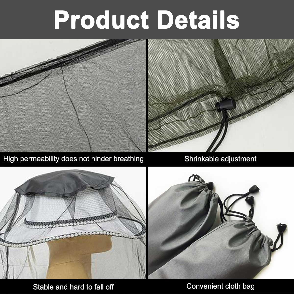 2 pezzi zanzariera testa per insetti con borsa per il trasporto, Head Net Face Mesh Head Cover per esterni, zanzariera cappello per pesca, zanzariera, zanzariera per testa, protezione dalle zanzare