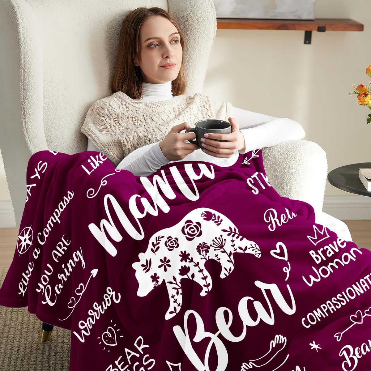 Muttertags-Geschenkset: Decke, Hausschuhe & Becher Im Mama-Bär-Design