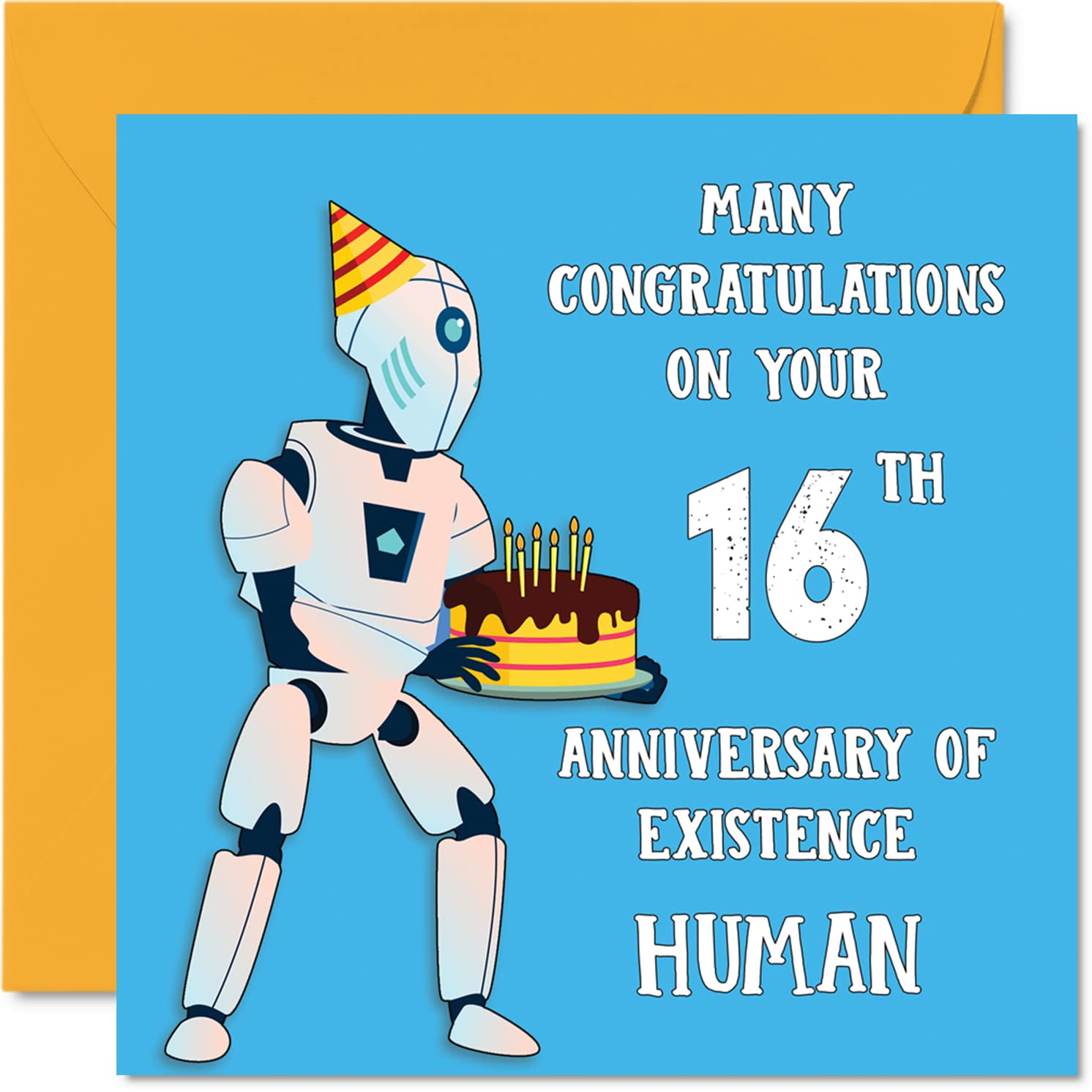Funny 16th Birthday Cards for Boys Girls - Robot Droid - Happy Birthday Card for Son Daughter Brother Sister Grandson Granddaughter Niece Nephew Cousin, 145mm Joke Humour Banter Greeting Cards