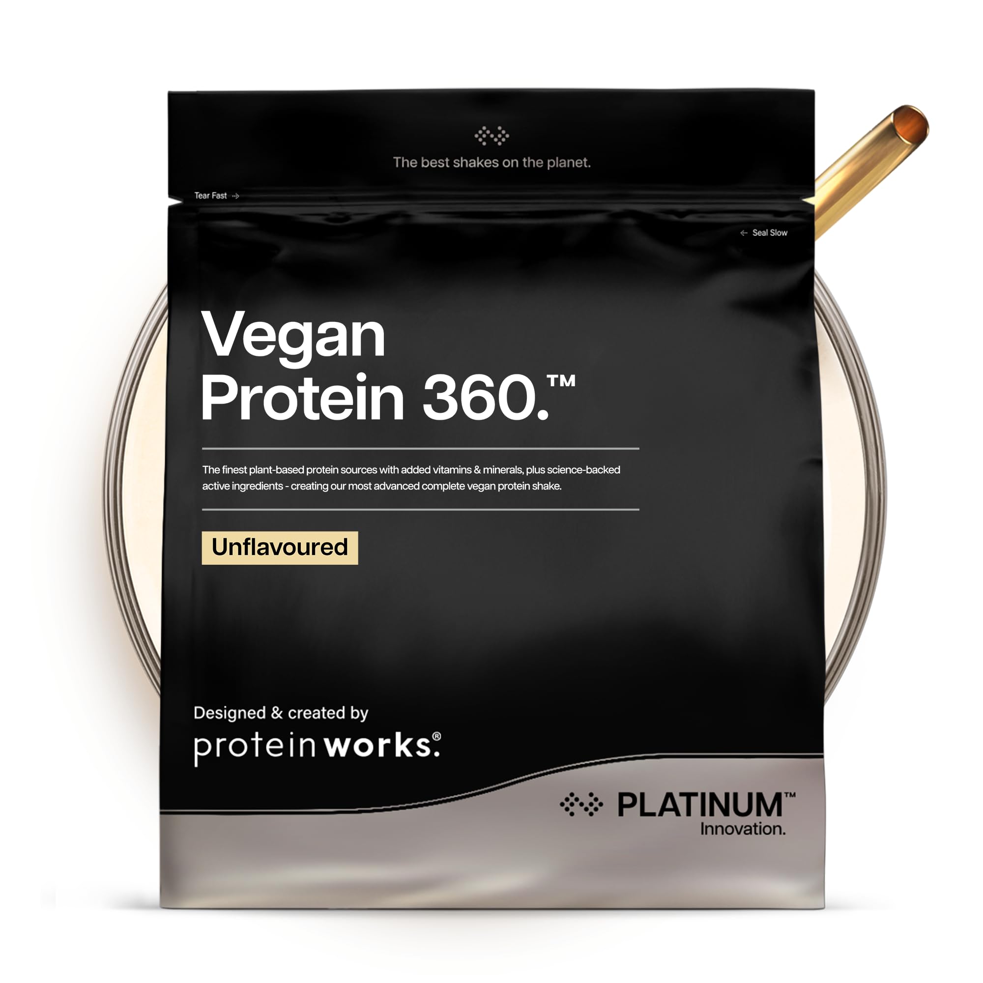Protein Works | Vegan Protein 360 - Platinum Innovation, Premium Vegan Protein Powder, Plant-Based Protein Shake, Essential Vitamins & Minerals, Low Sugar, Unflavoured, 57 Servings, 2kg