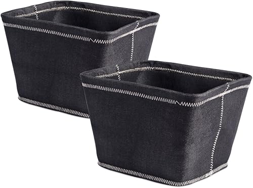 DII Contenedor de almacenamiento trapezoidal jaspeado, costuras en zigzag, negro, mediano