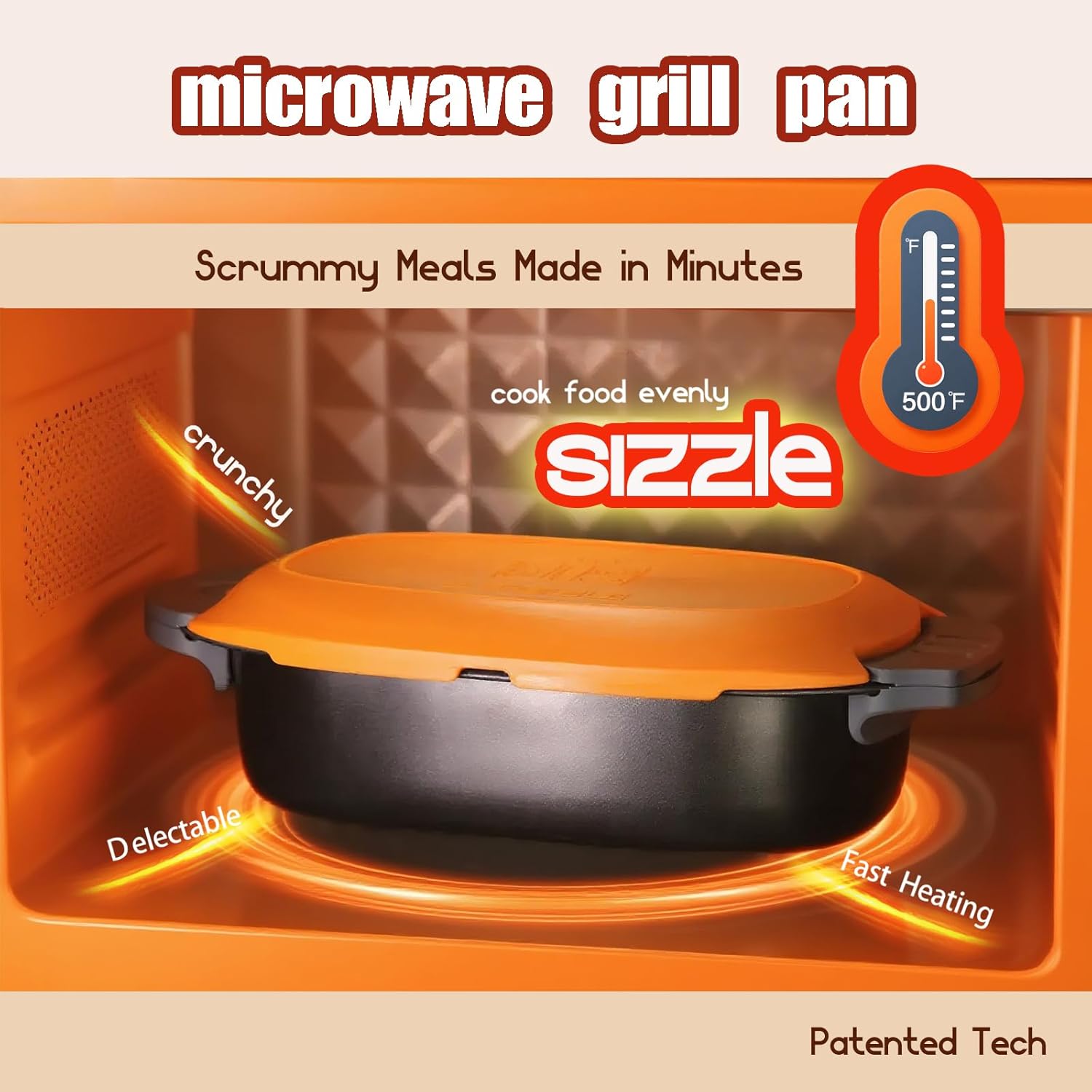 Quick-Heat Microwave Egg Cooker and 33 OZ Microwave Grill Combo | 2-Piece Breakfast Maker Set for Grilling, Frying, Crisping Meat, Bacon, Pancakes & Veggies | Dishwasher Safe & Non-Stick for Kitchen RV, Dorm, Office(Orange)