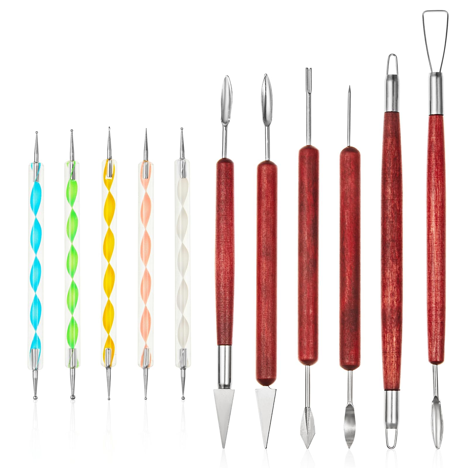 Tazweeq 11Pcs Air Dry Clay Tools, Clay Tools, Polymer Clay Tools, Pottery Starter Kit, Air Dry Clay Starter Kit for Beginners, Clay Sculpting Tool Set, Clay Tool Set for Kids, Adults, Sculpting