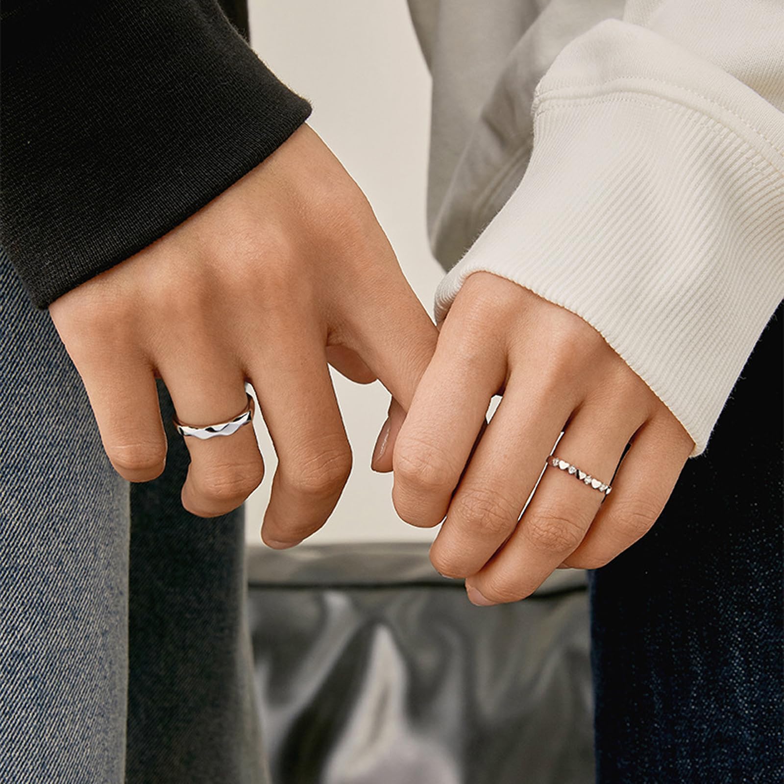 Anillos de boda de plata de ley 925 a juego para parejas ajustables para el día de San Valentín