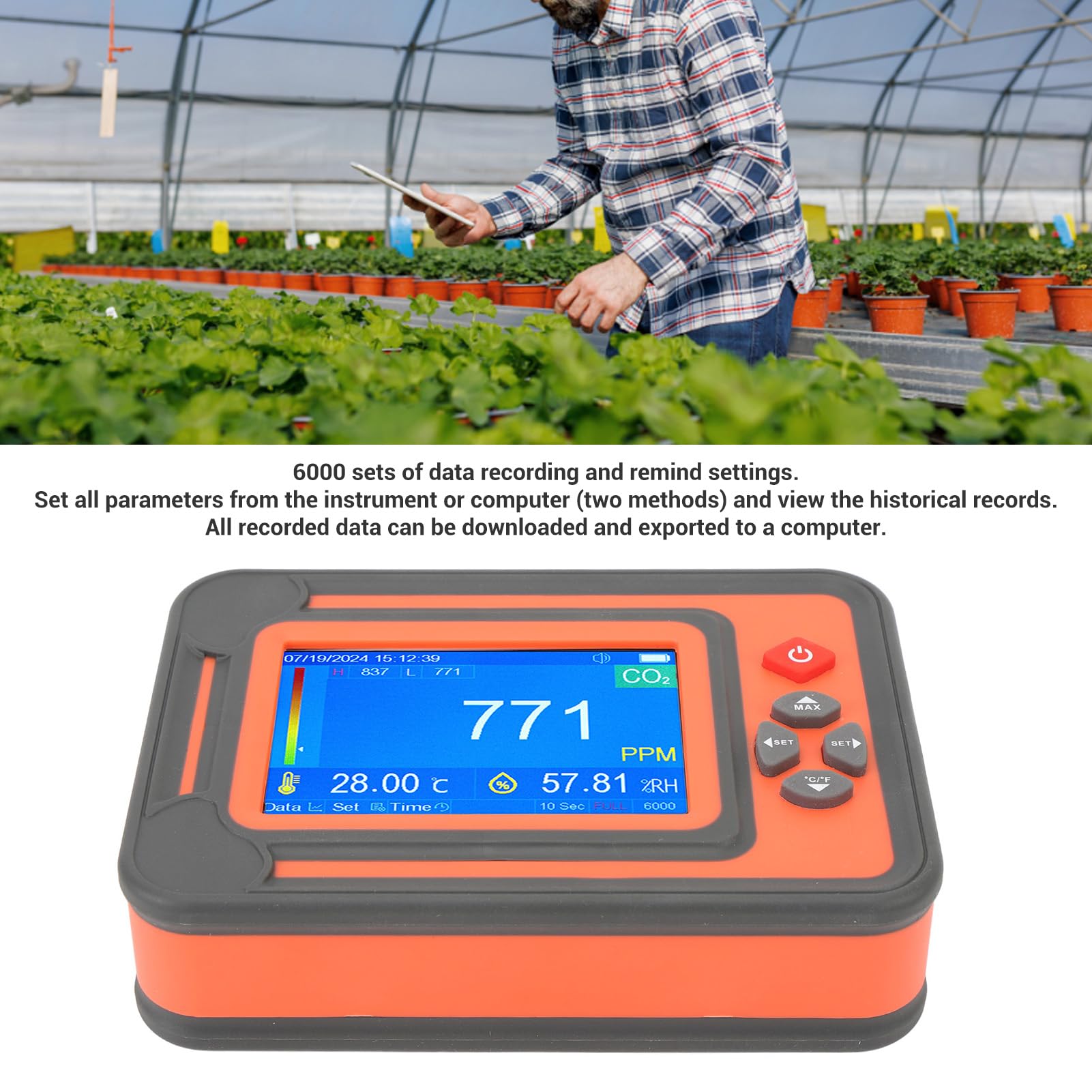 Detector de CO2 de Alta Precisión, Medidor de Temperatura y Humedad, Detector Portátil de Dióxido de Carbono para Monitoreo de la Calidad del Aire Interior (Rojo)