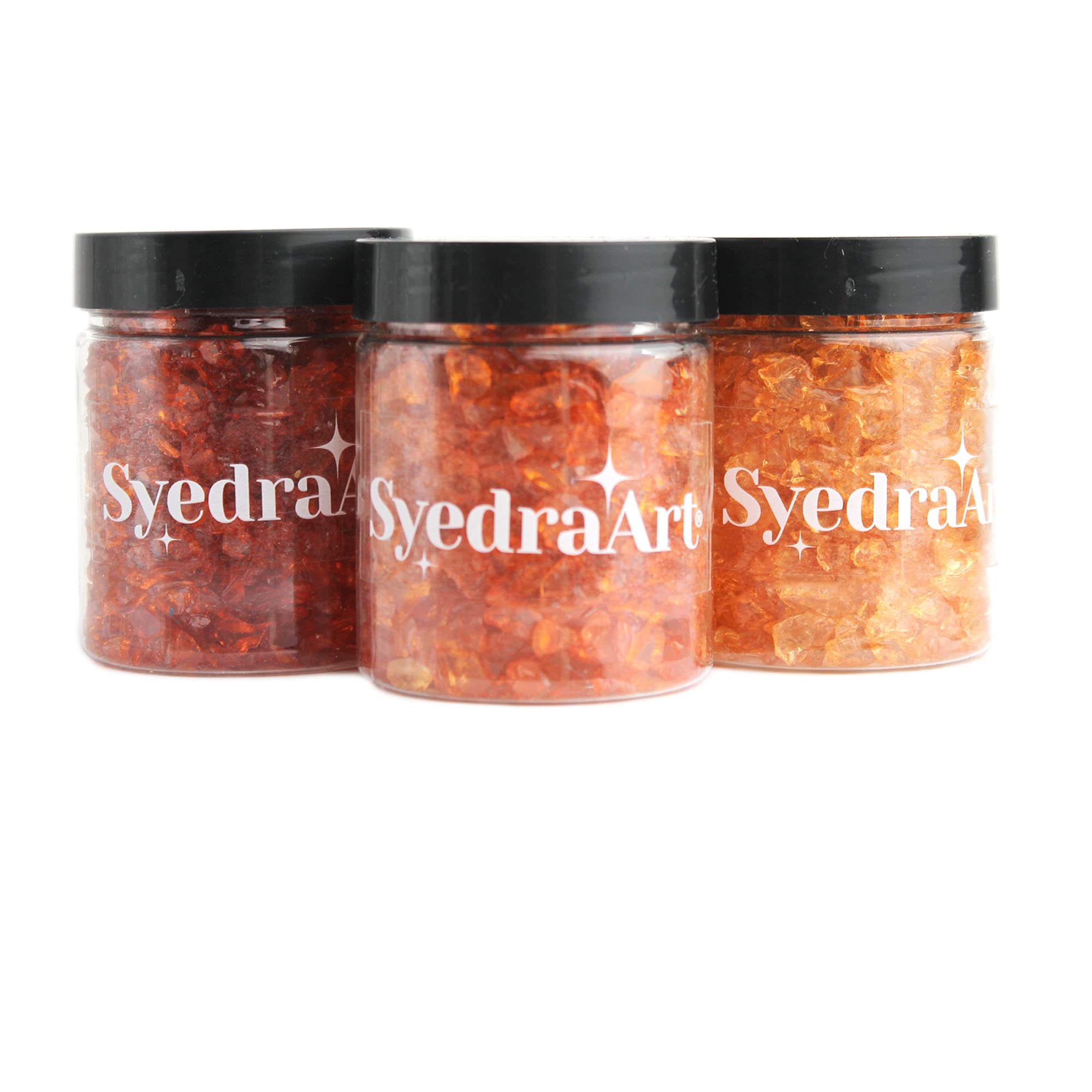 Syedra Crushed Glass For Resin Art - 3-6mm Pieces, 1LB Set Of 3 Jars (Red Shades), For Crafts, Decoration & Mosaic