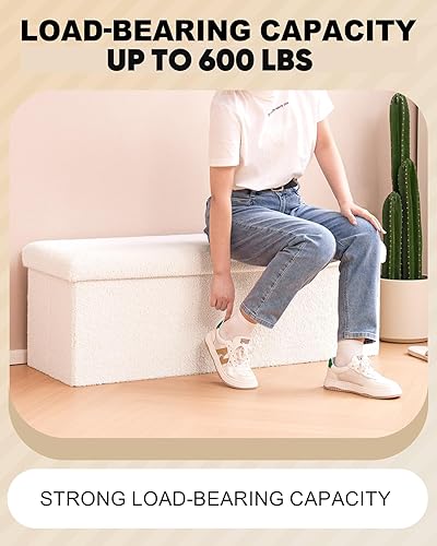 Miniatura 5 de B FSOBEIIALEO Cubo otomano de almacenamiento pequeño Sherpa otomano reposapiés, banco otomano plegable Boucle, piel de peluche sintética, color