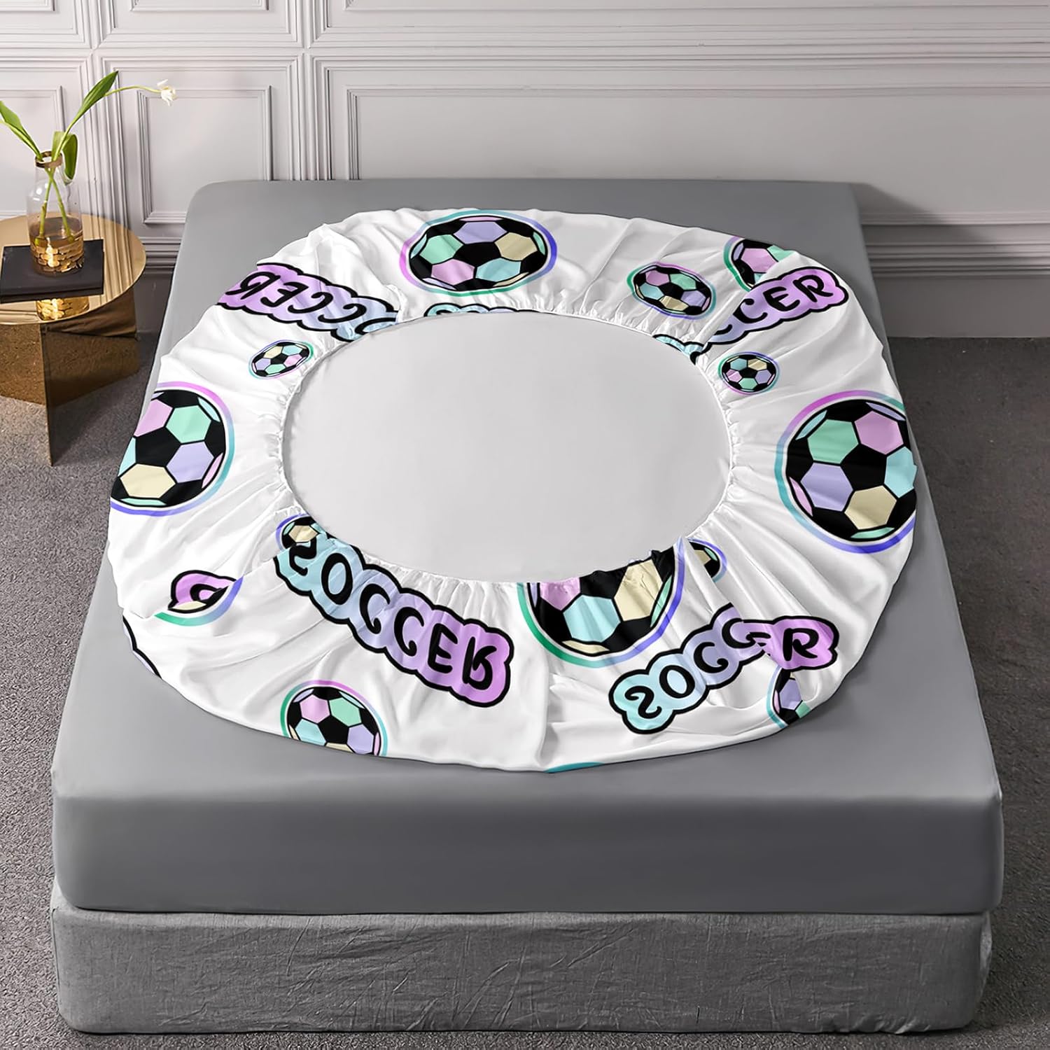 Colorful Soccer Print Themed Sheet 4Pcs Twin Gaming Sport Soccer Bedding Set for Kid Teen Girl Boy Adult Ball Sports Games Football Room Decor with 1 Flat Sheet+1 Fitted Sheet+2 Pillowcases