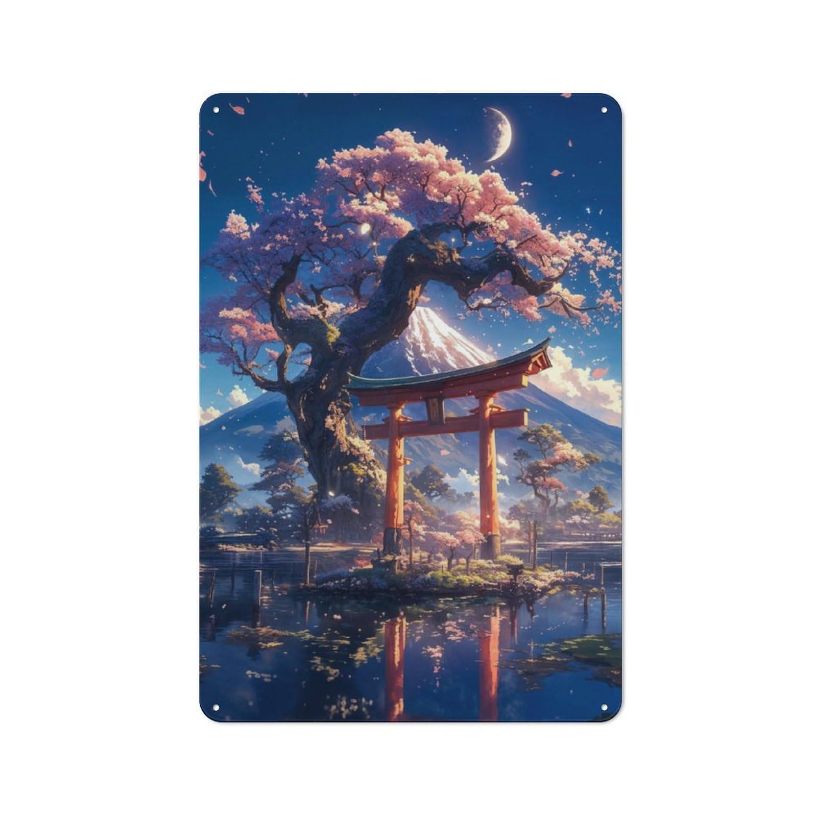 Junmoney Japanese Sakura Tree For Lounge Or Reading Corner, Rustic Tin Sign 30X20cm, For An Autumn Update To Lounge And Reading Corner