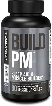 Jacked Factory Build PM Night Time Muscle Builder & Sleep Aid - Post Workout Recovery & Sleep Support Supplement w/VitaCherry Tart Cherry, Ashwagandha, Melatonin - 60 Natural Veggie Pills