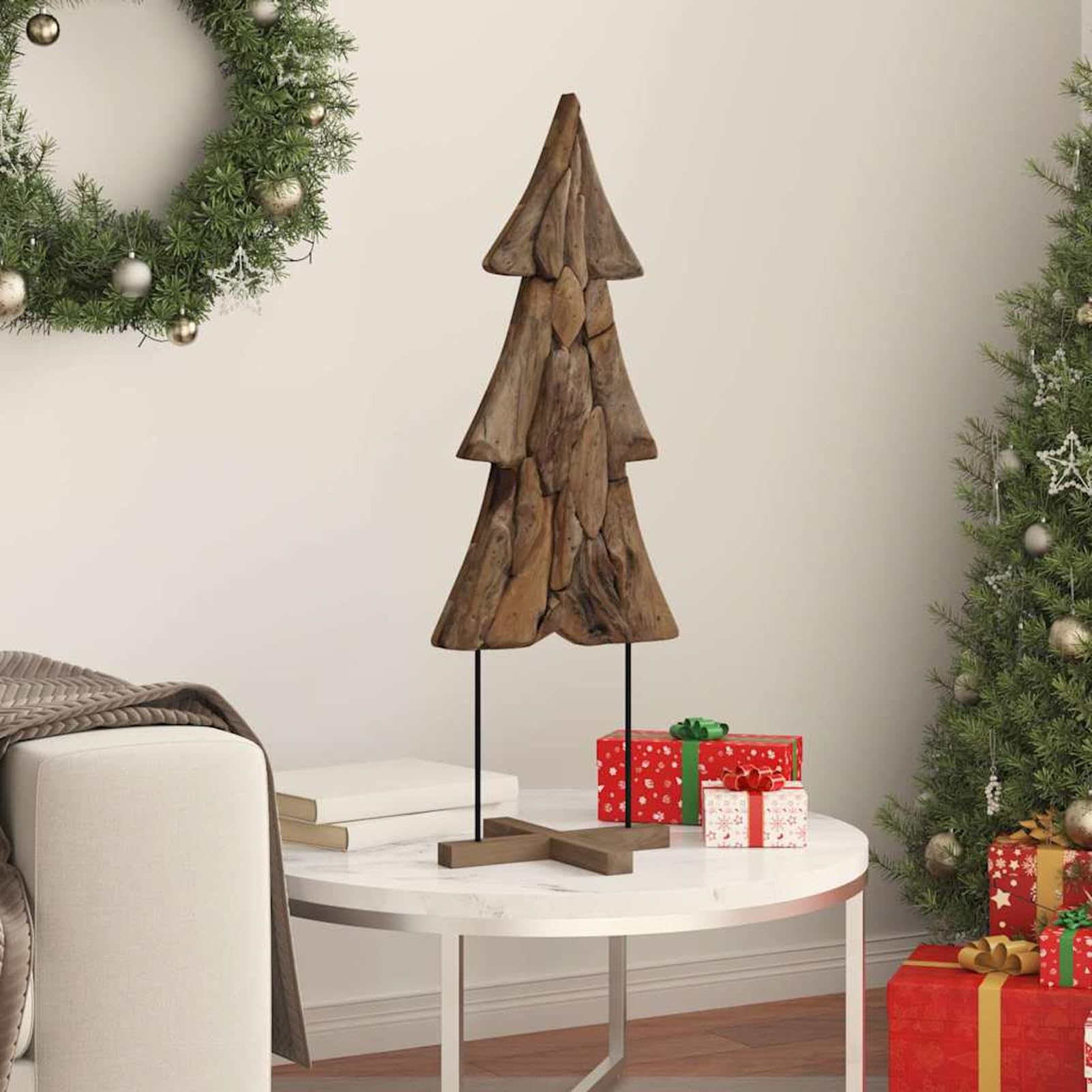 Gecheer Albero di Natale in Legno Massello di Teak, 90 cm, Robusto, per Decorazione Natalizia e Atmosfera Accogliente in Interni ed Esterni