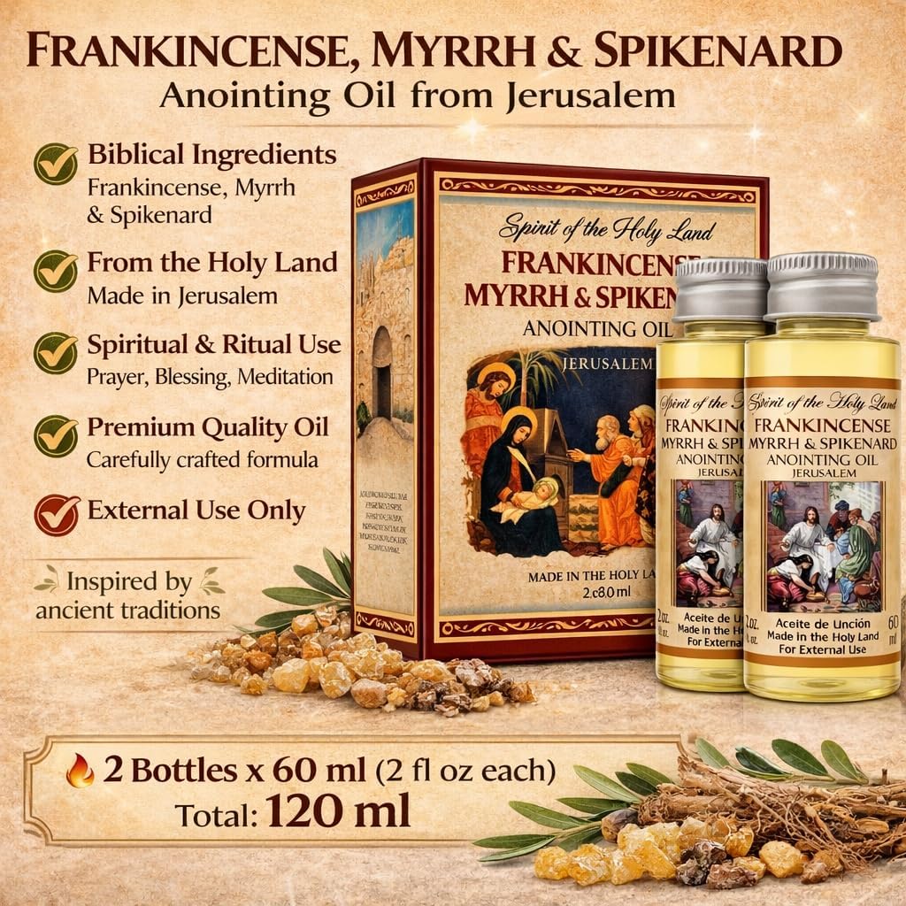 Frankincense Myrrh & Spikenard Anointing Oil Blend from Jerusalem 2 x 60 ml | Holy Land Blessing Gift Set, Includes Prayer Card