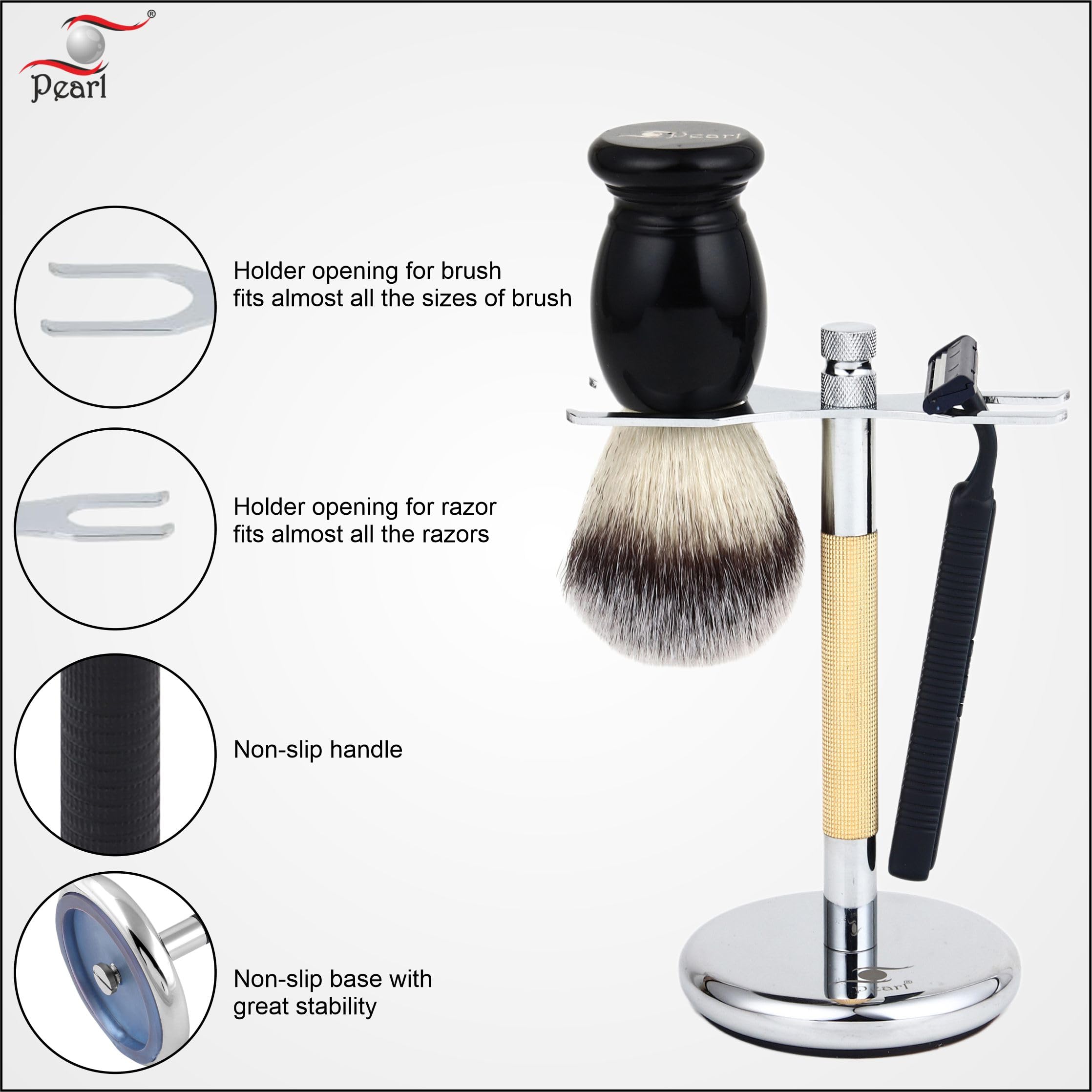 Pearl Combo of Shaving Razor and Brush Holder Stand (Gold) 2