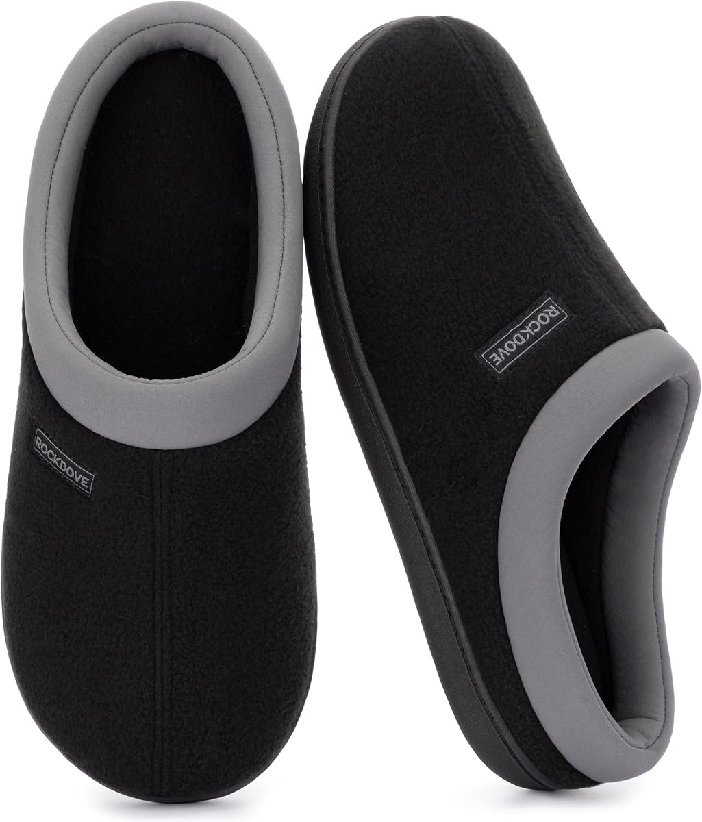 RockDove Women's Polar Fleece Two-Tone House Slipper | Comfortable, Memory Foam, Machine Washable, Non-Slip, Indoor/Outdoor Sole, Lightweight, Warm, Gift-Ready