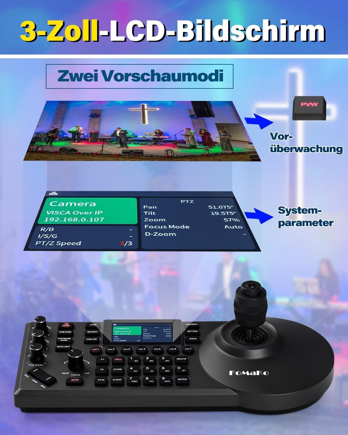 FoMaKo NDI HX3 PTZ Kamera Set, 20x Optischer Zoom KI-Auto-Tracking, mit 3G-SDI/HDMI/USB3.0/LAN(PoE), für YoTube vMix OBS Live Streaming, mit 1*KN20A Pro NDI Kamera +1* NDI PTZ Controller (BN201)