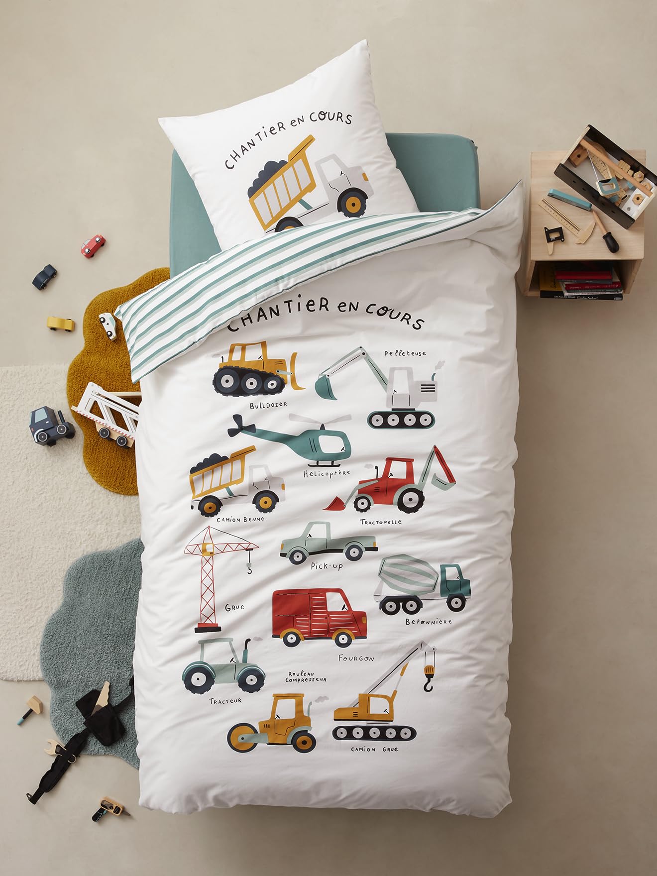 VERTBAUDET Parure Enfant Magicouette Quel Chantier ! Coton Blanc imprimé 140X200