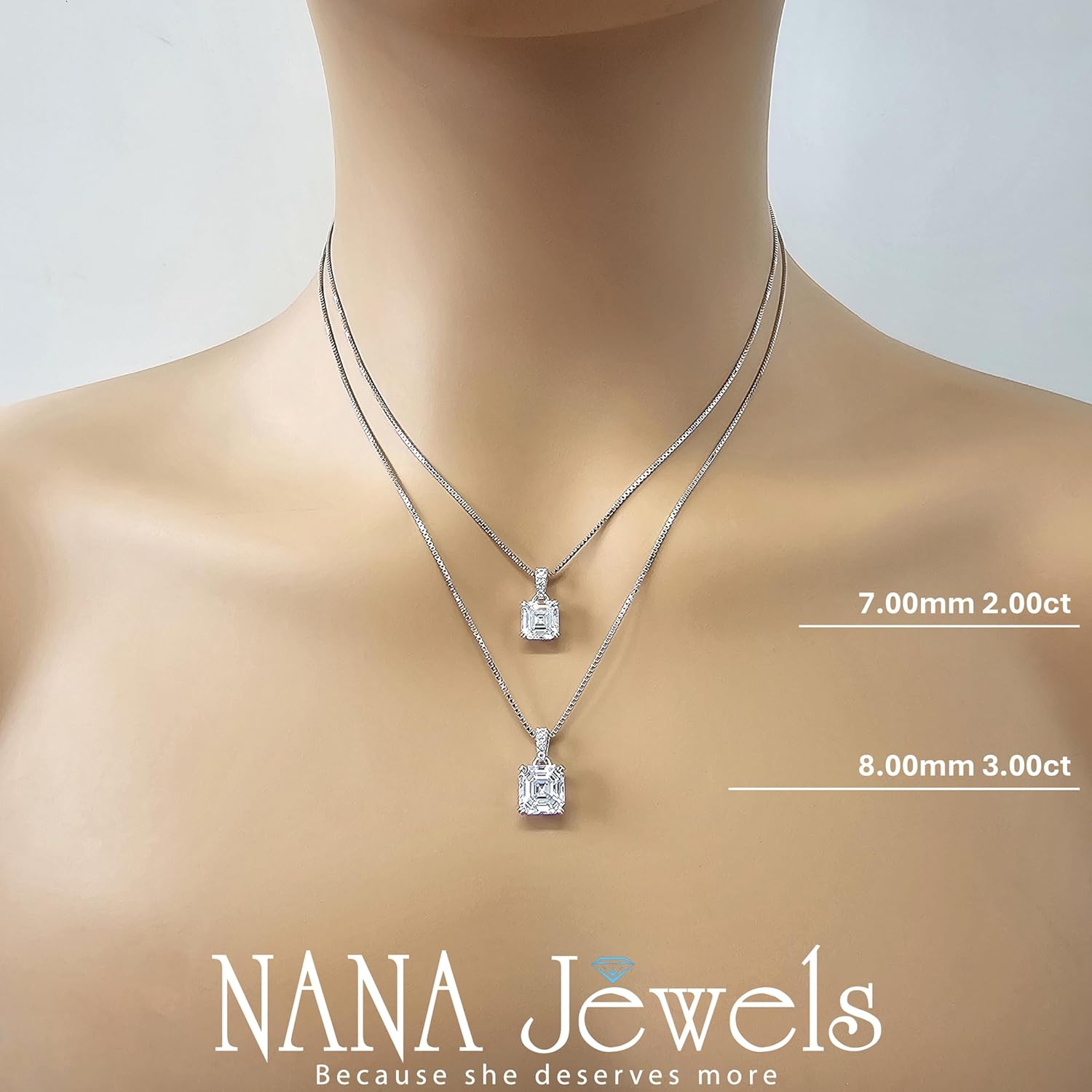 NANA Jewels Asscher Cut CZ Simulated Diamond Solitaire Necklace Sterling Silver - Image 5