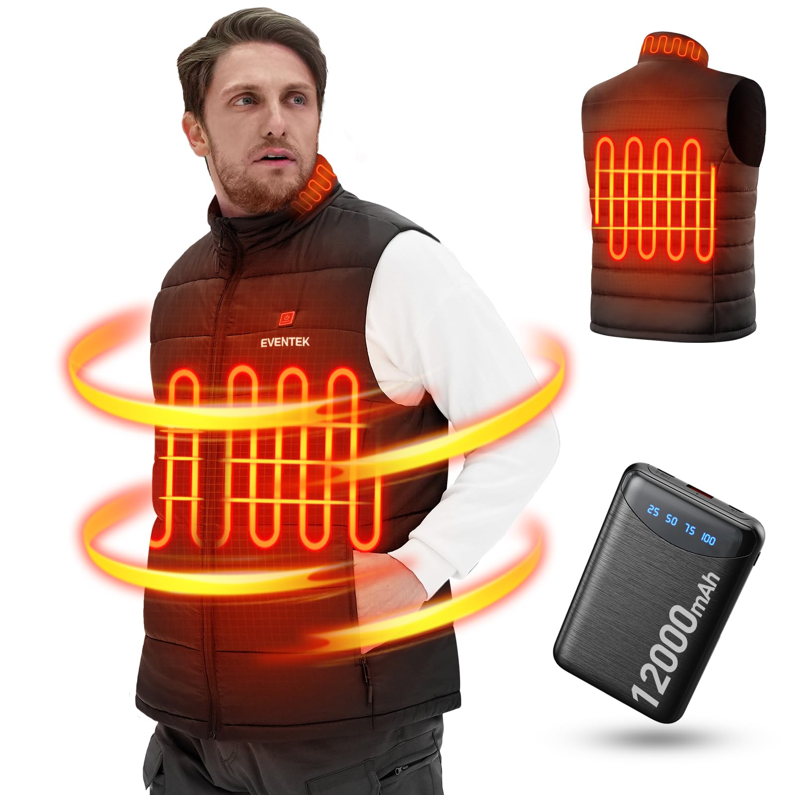 2024 Aggiornato 12V Gilet Riscaldato Uomo,12000mAh Giacca Riscaldata Leggera con Batteria,Riscaldamento a Più Zone,3 Regolatore di Temperatura,Utilizzabile Come Regalo,Escursionismo, Arrampicata