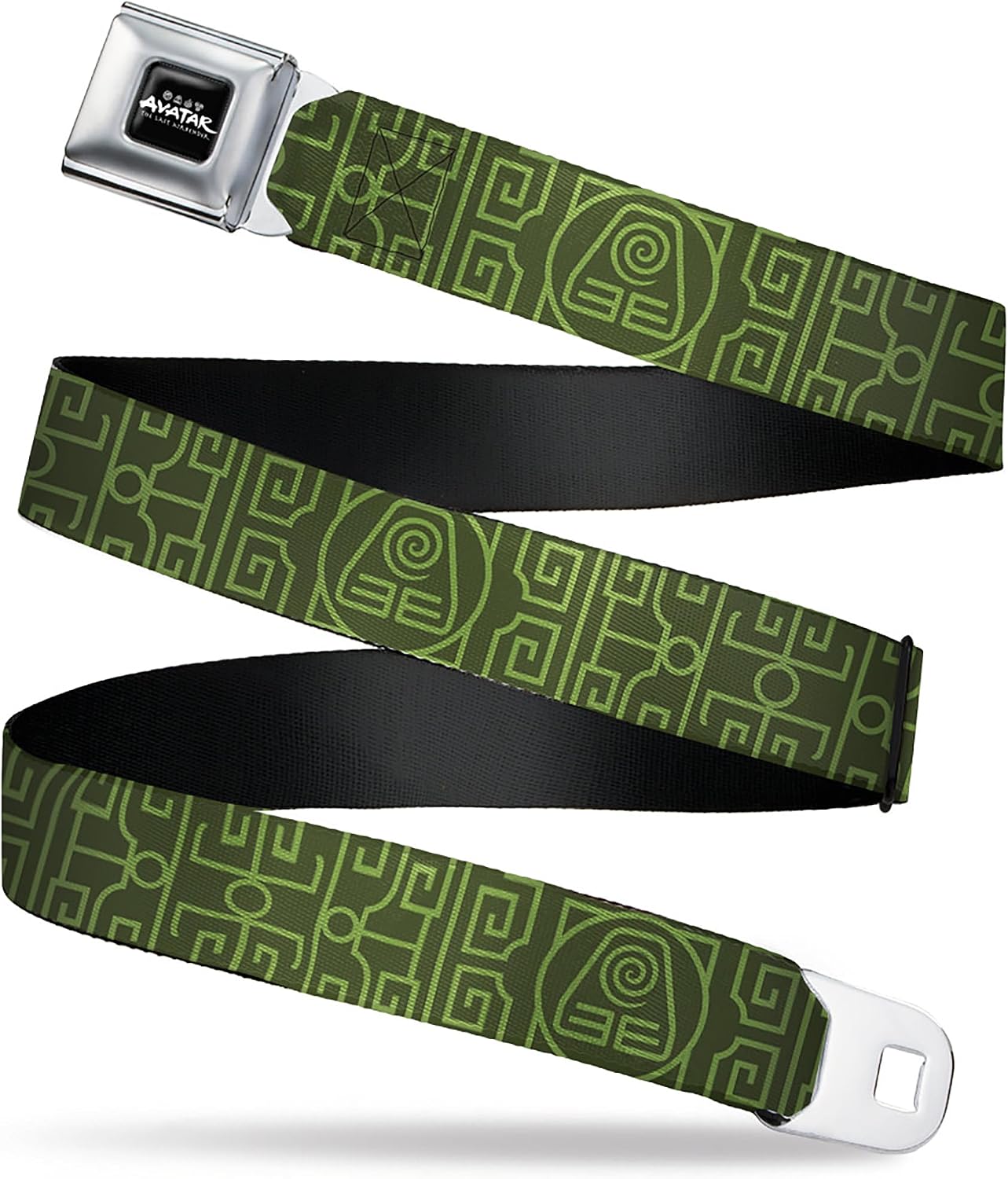 Nickelodeon Belt, Seatbelt Buckle Belt, Avatar Last Airbender Earth Element Symbol Black Olive Green, Adjustable