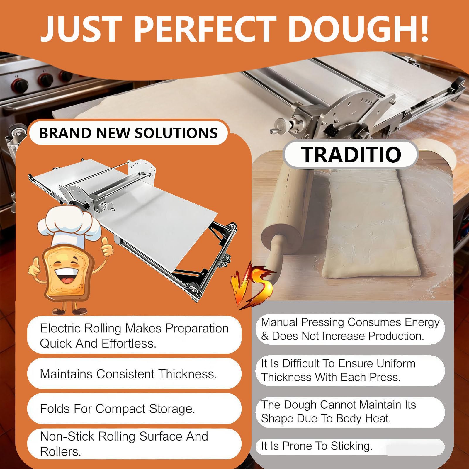 Compact elektrische Dough Rolling Machine, elektrische Foldable Dough Sheeter, Stainless Steel Pastry Roller with Adjustable Thickness 2mm-30mm, Commercial & Home Use
