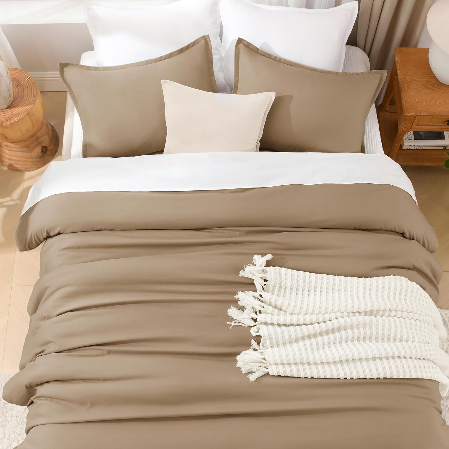 Litanika Comforters Taupe Oversized King Size, 3 Pieces Lightweight Solid Bedding Set & Collections, All Season Fluffy Bed Set (120x98In Comforter & 2 Pillowcases) - Image 8