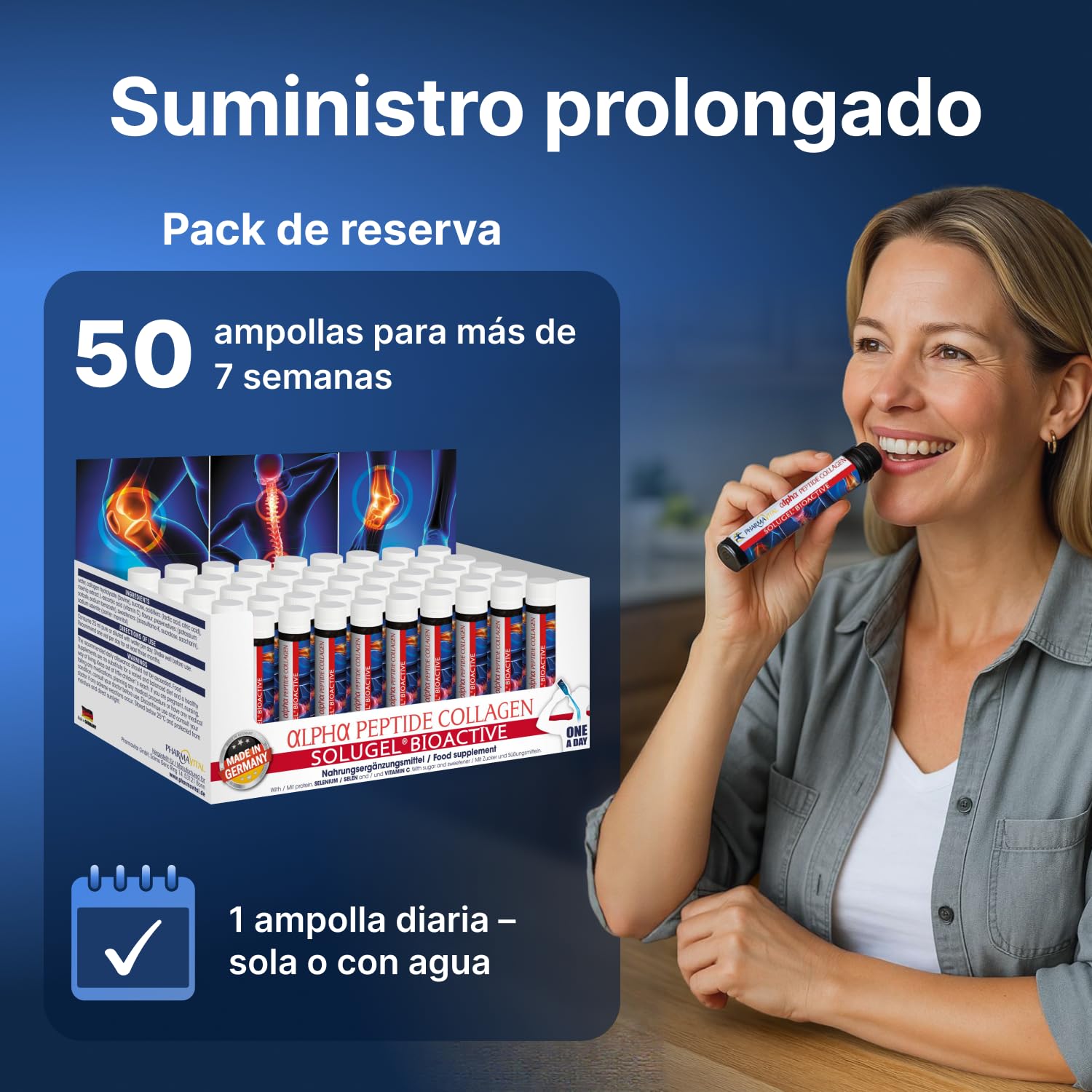Alpha Peptide Collagen – 50 viales bebibles con 10.000 mg colágeno hidrolizado SOLUGEL®, vitamina C, selenio y escaramujo – para huesos, articulaciones y piel
