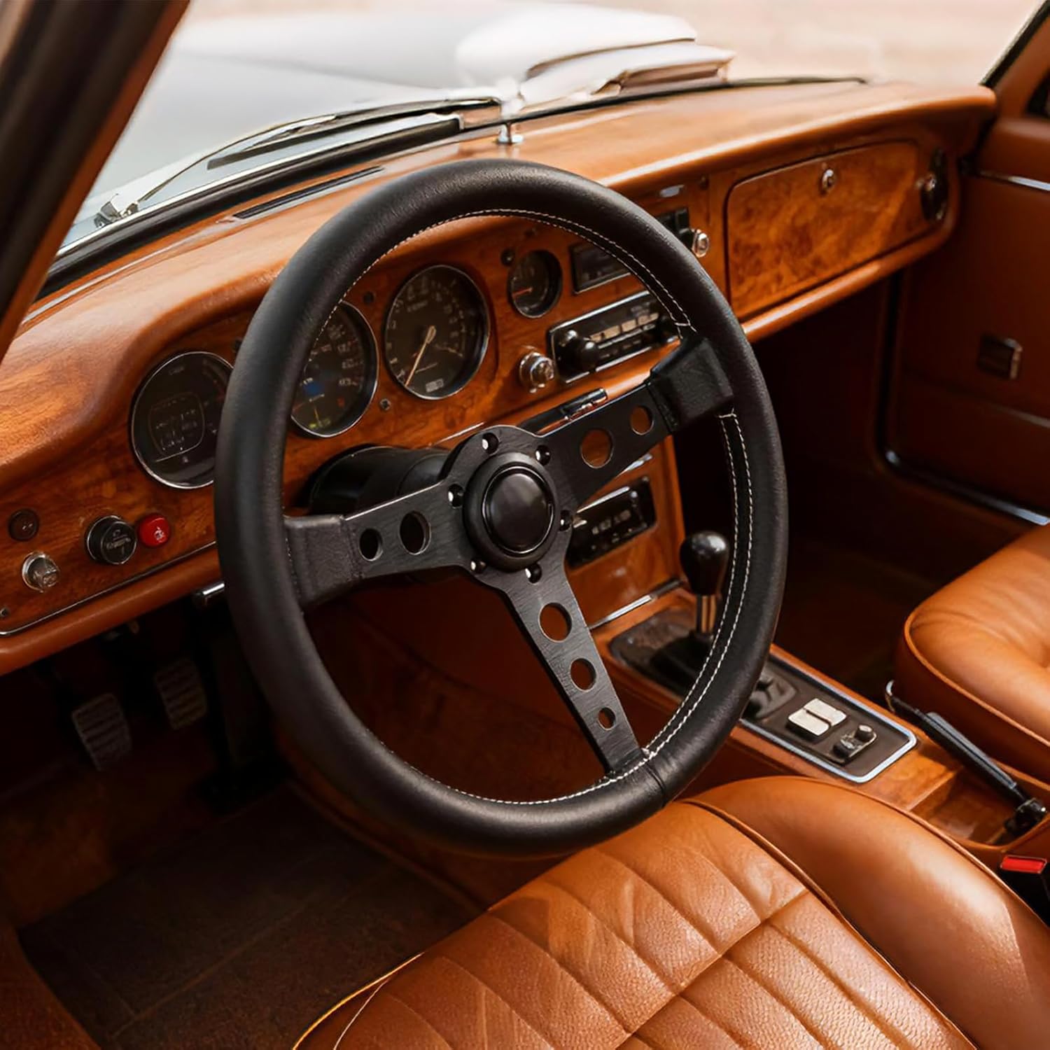 14inch Universal Steering Wheel 350mm Black Microfiber Leather with Matte Black Aluminum Spokes 6-Bolt 3 Spokes Fit for Racing,Car,Go Kart,Golf Cart– 40mm Deep Dish Design Steering Wheel