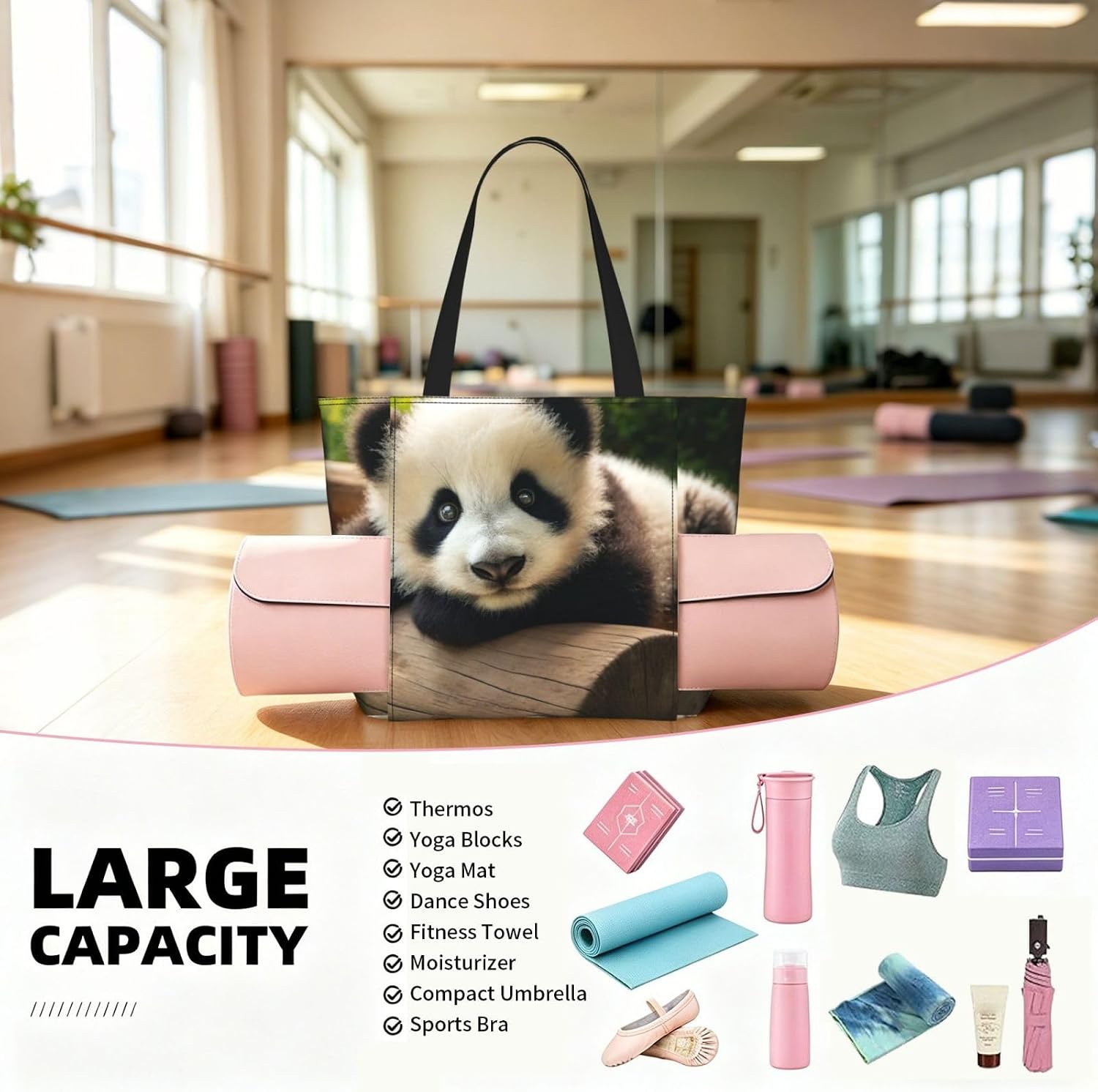 Women Cute-Animal-Panda Yoga Mat Bag Gym Tote image 4