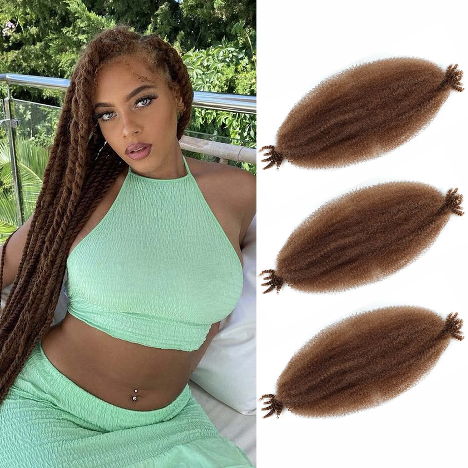 Brown Springy Afro Twist Hair 24Inch 3 Packs Pre-Separated Afro Twist Hair Wrapping Hair for Locs (24 Inch, 3packs, 30#)