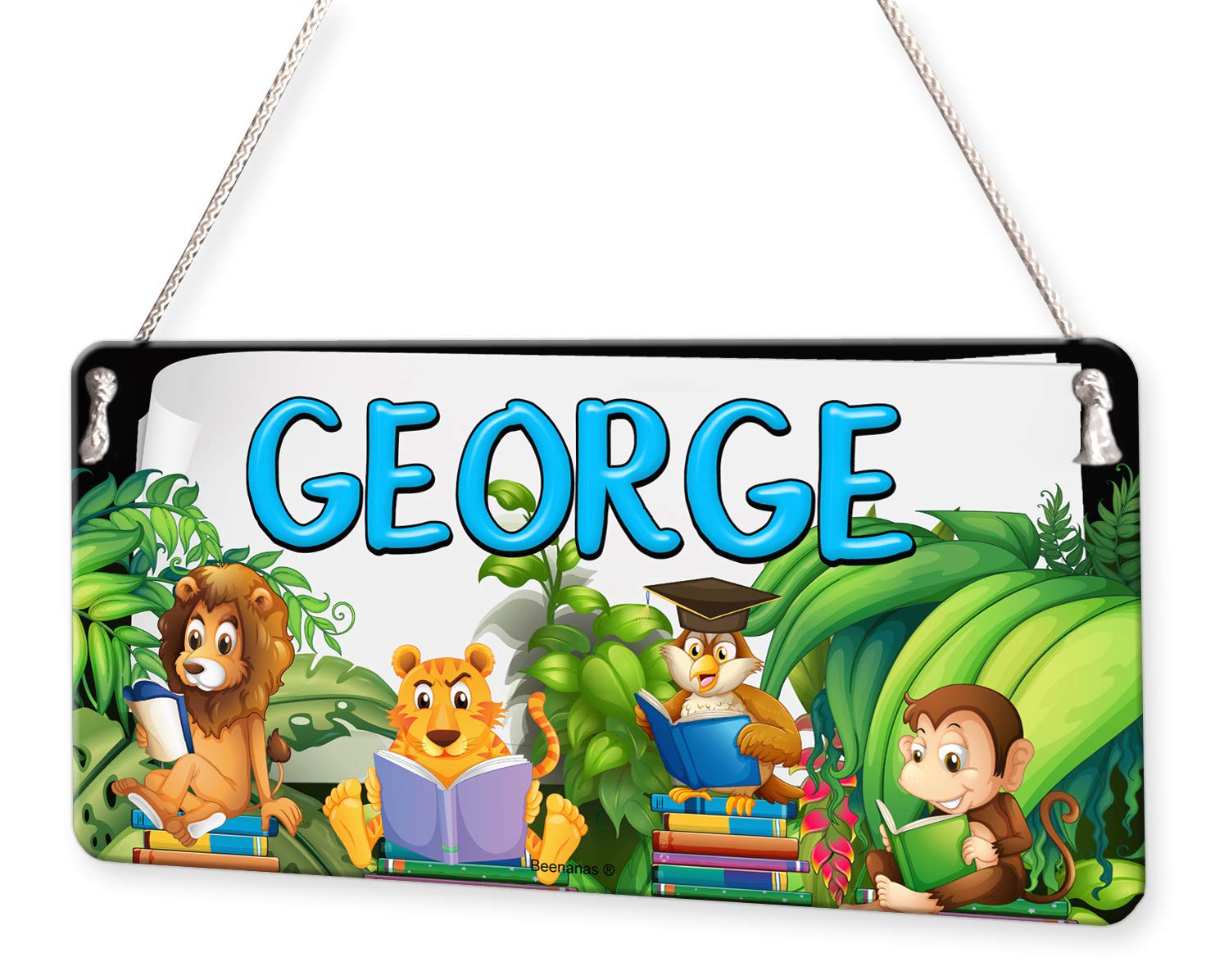 Beenanas Reading Animals Owl Tiger Personalised Childs Bedroom Door Sign Name Plaque