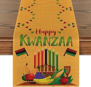 Artoid Mode Kinara Candles Happy Kwanzaa Table Runner, African Heritage Holiday Flag Black History Kitchen Dining Table Decoration for Home Party Decor 13 x 72 Inch