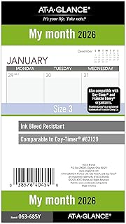 AT-A-GLANCE 2026 Planner Refill, Monthly, 3-3/4" x 6-3/4", Portable Size 3, Loose-Leaf (063-685Y-26)