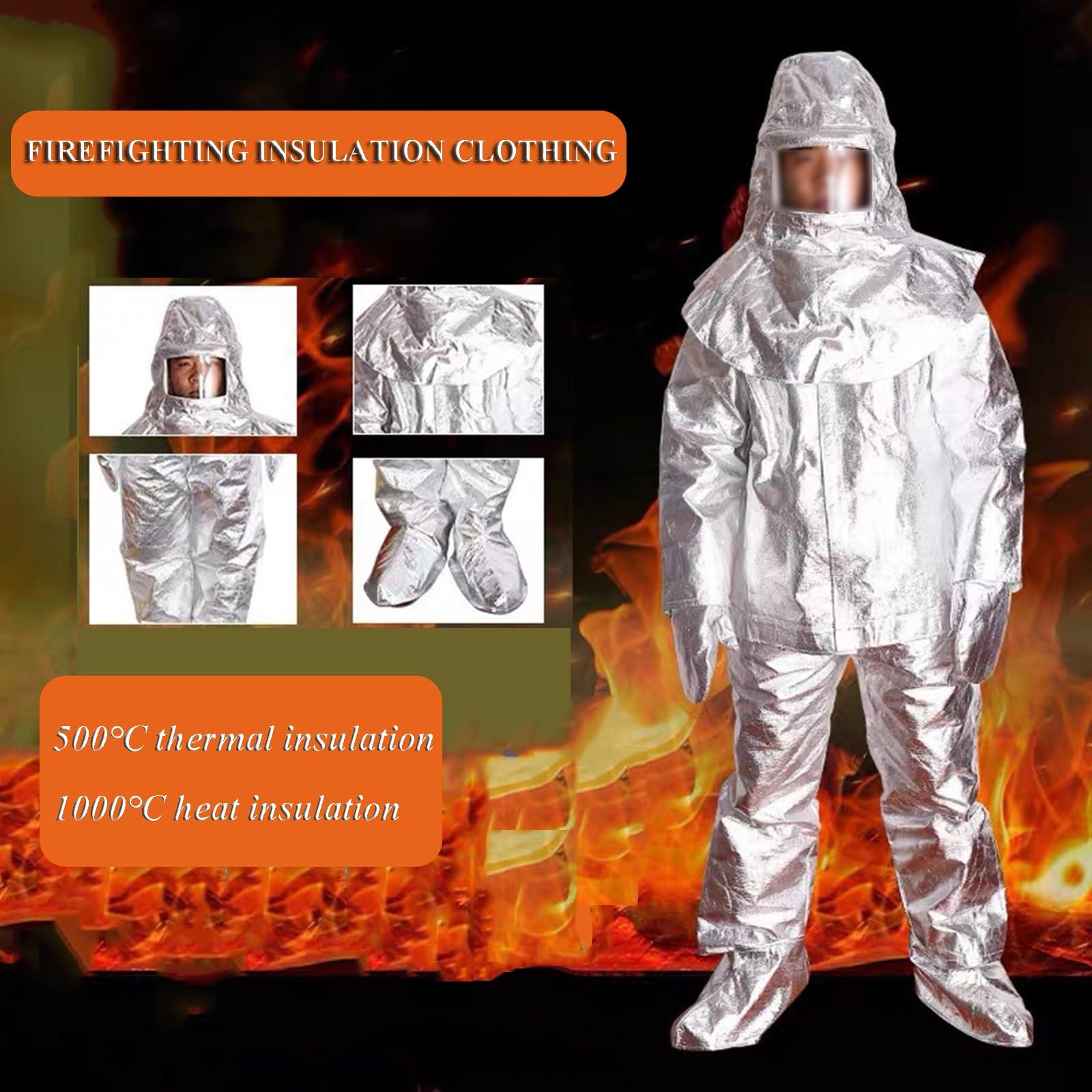 Hitzebeständiger Anzug Feuerfester Aluminisierter Schutzanzug Flammhemmender Anzug Gegen Wärmestrahlung 500-1000℃(1000degrees)