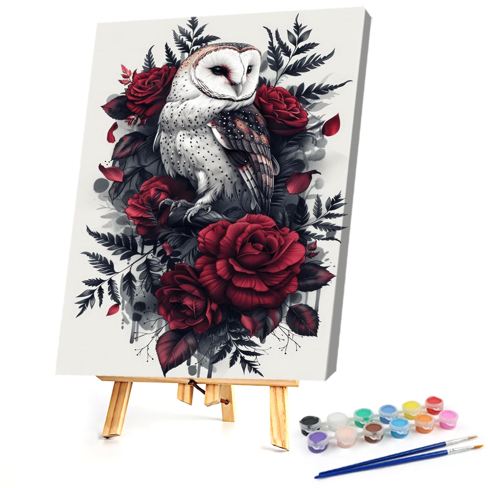 POETRYDRAW DIY Rose Owl Paint by Numbers Kits Drawing Paintwork on Canvas 11.81x15.75inch with Frame Canvas Oil Painting Number Painting for Beginners Adults Gift Home Wall Decor (Rose Owl)