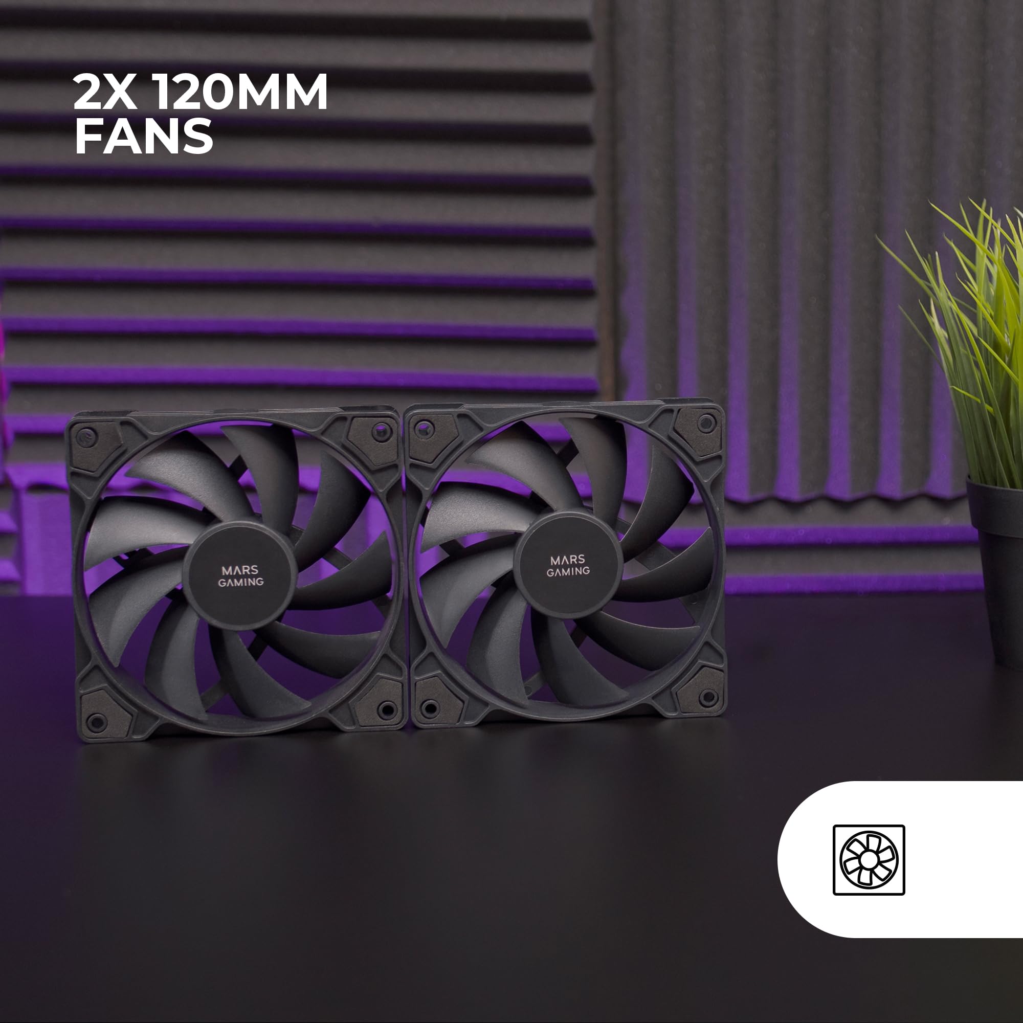 Mars Gaming MF-PWMX2 Noir, Kit 2 Ventilateurs 120mm, Ultra-silencieux FDB 12dB, Système Anti-vibration, Système PWM