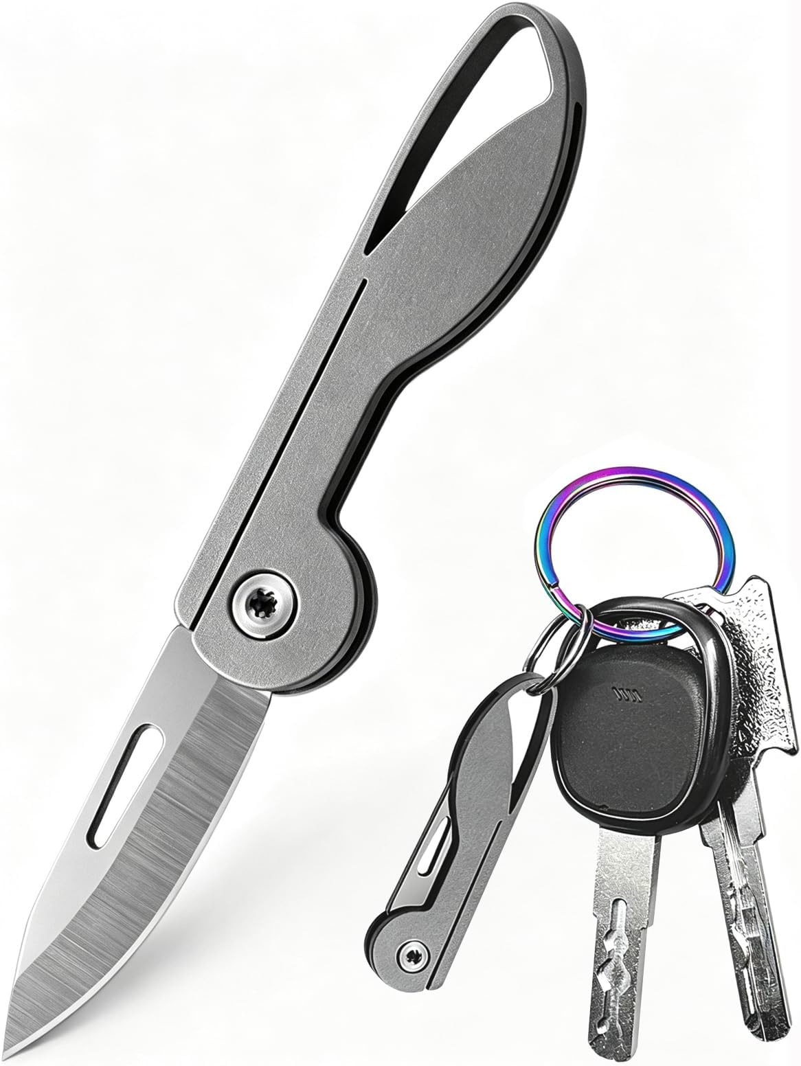 Titanium Alloy Small Keychain Knife, Mini Folding Pocket Knives, Cute EDC Box Cutter, Gifts for Women and Men with 5Cr13 Steel Blade