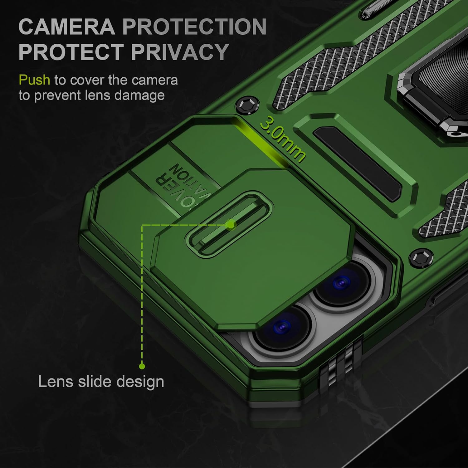 Phone Case for i Phone16 Case iPhone 16 Phone Case with Camera Lens Cover, with Ring Holder Kickstand, fit Magnet Car Mount, for iPhone 16 (Olive Green) - Image 6