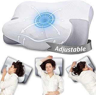 Cervical Pillow for Neck and Shoulder, Adjustable Side Sleeper Pillows for Adults, Ergonomic Neck Support Pillow, Contour Memory Foam Pillows Pain Relief for Side Back Stomach Sleepers