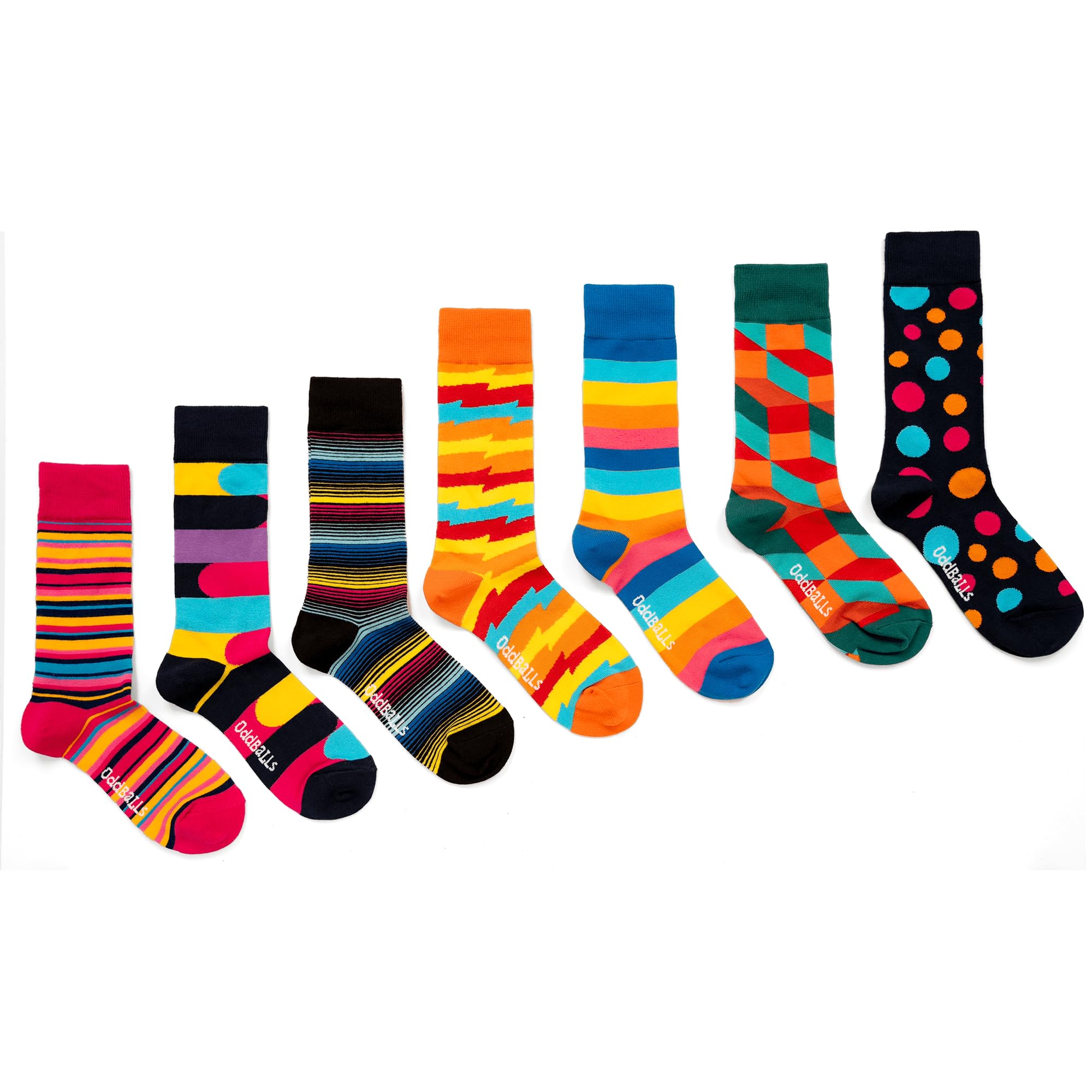 Oddballs Unisex Stripey Bundle | Sock Multipack | 7 Pack | Mens & Womens | Colourful Cotton Socks | Work Socks | Elasticated Ankle | | Size 7-10