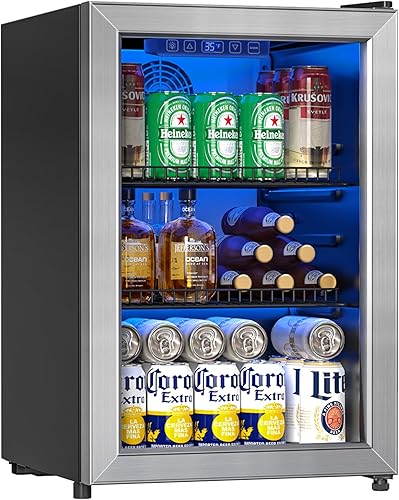 Miniatura 1 de Manastin Refrigerador y enfriador de bebidas, dispensador de bebidas independiente para cerveza o vino, mini refrigerador de 90 latas con puerta de